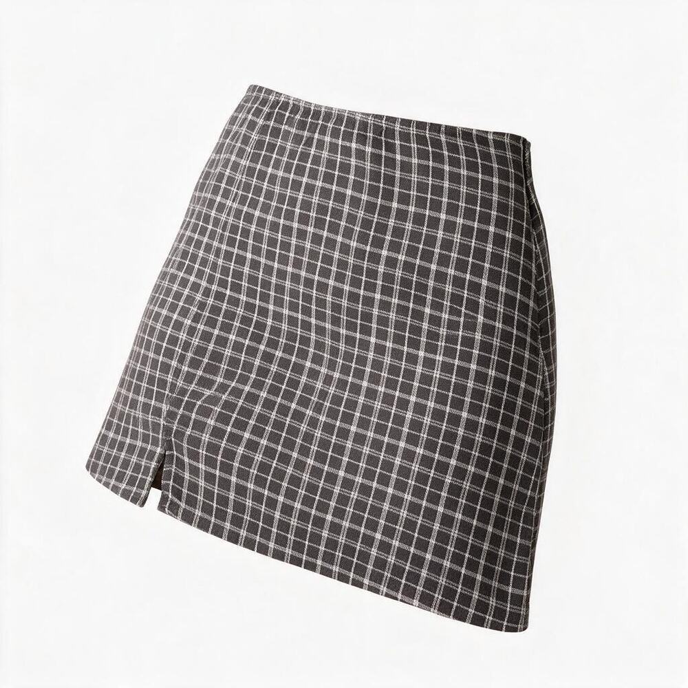 American Eagle Skort Plaid It Knit Gray White Slit Hem Women's XS Checkered Mini